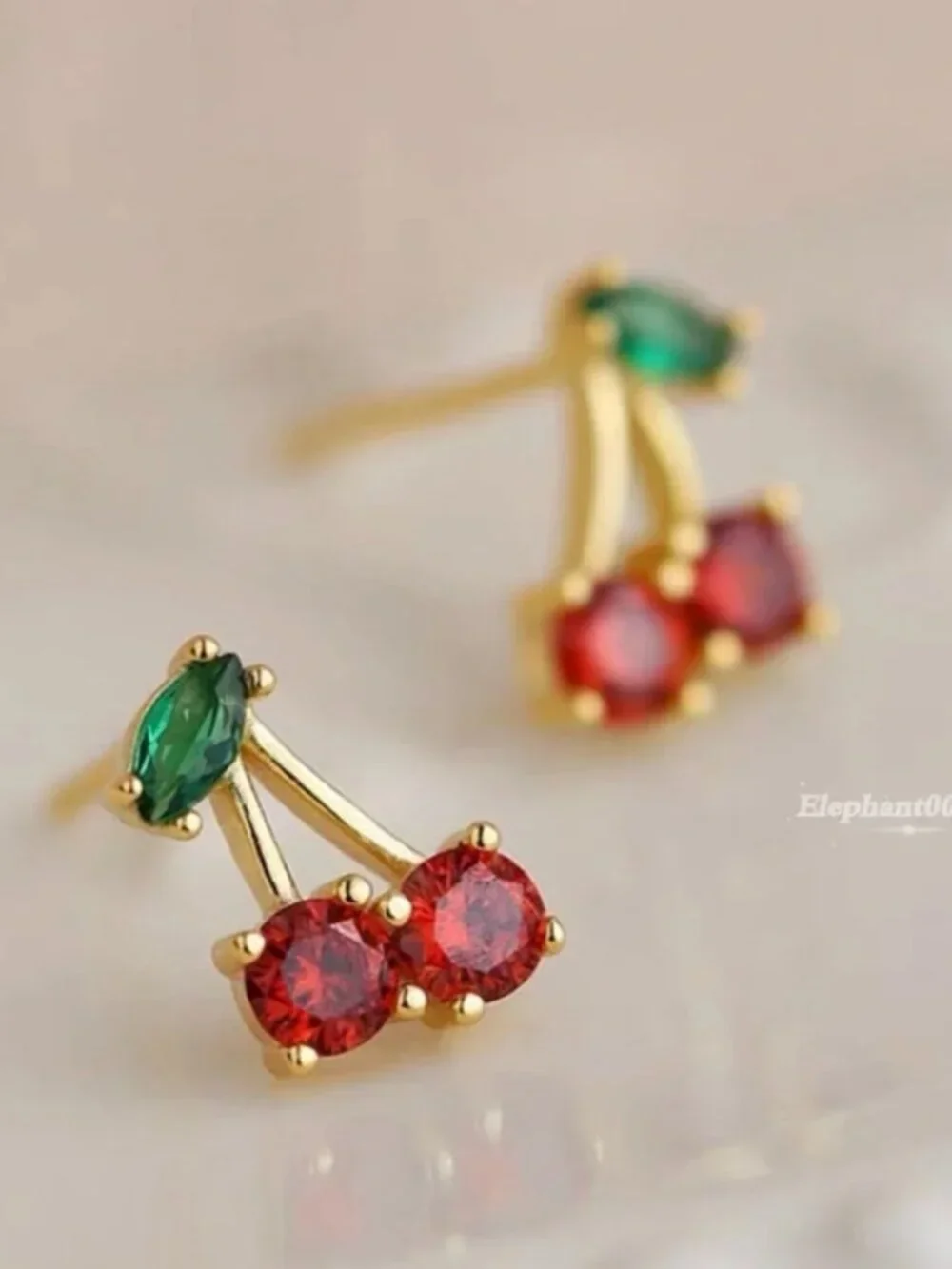 Kate Spade New York Crystal Cherry Stud Earrings Gold Tone Red & Green